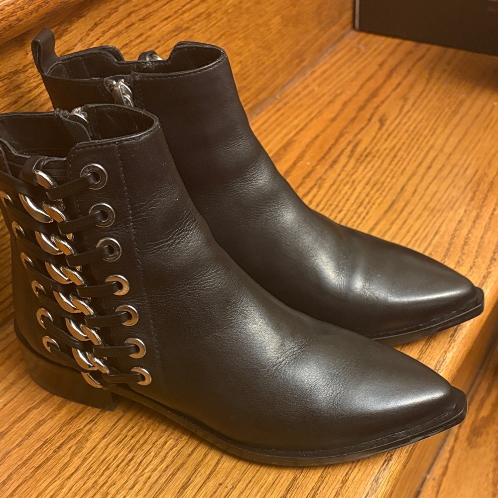 Paolo Black Leather Ankle Booties with Silver Accents